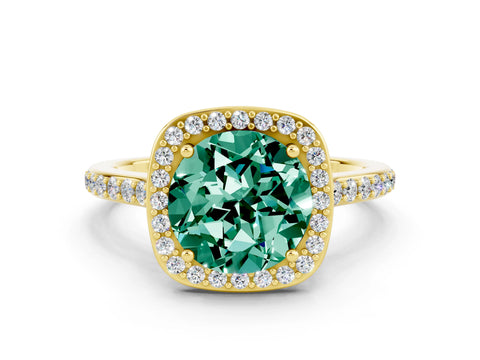 Yellow gold Round Cut Halo Round Diamond Pavé Band with Four-Prong Setting