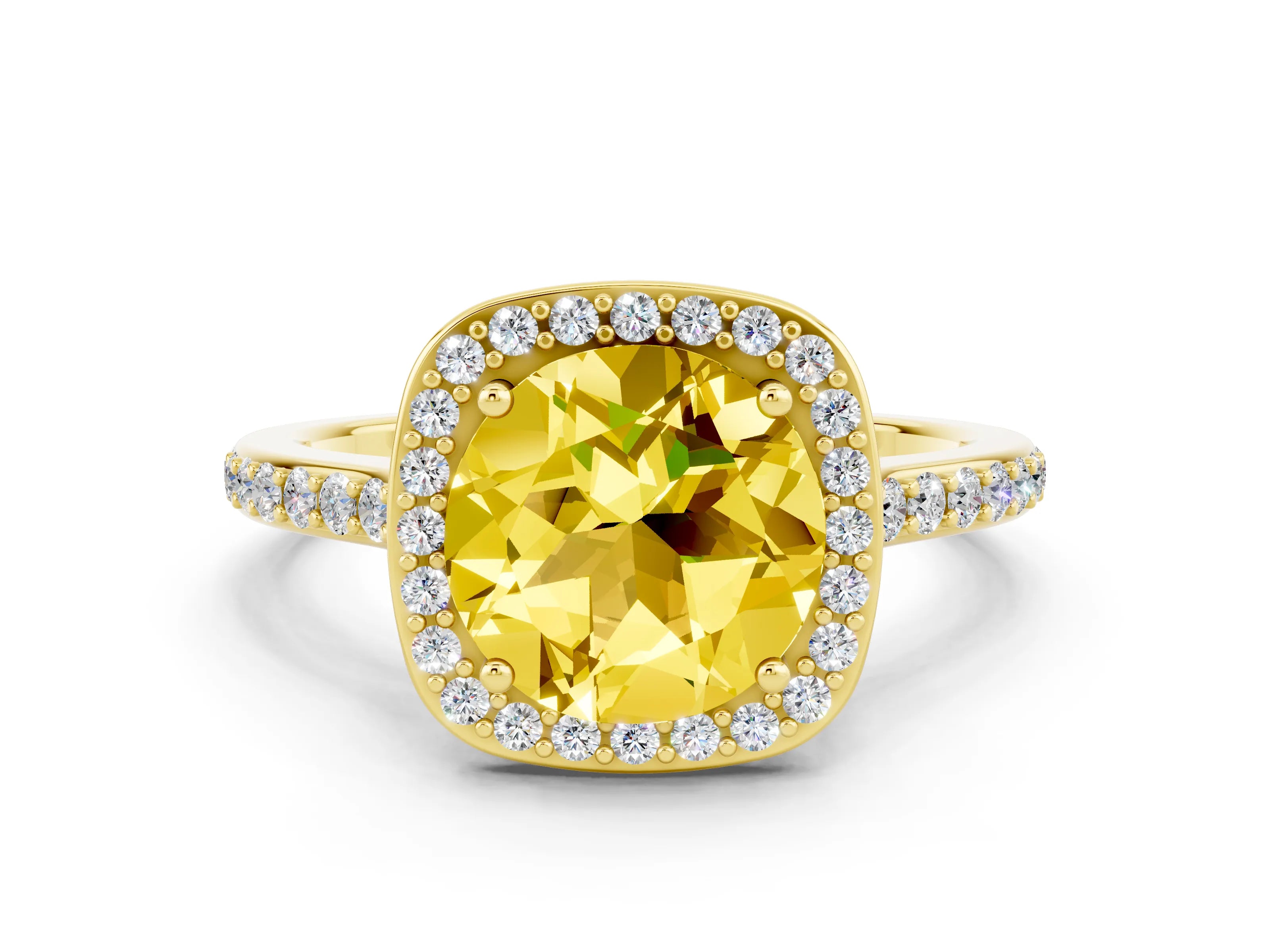 Yellow gold Round Cut Halo Round Diamond Pavé Band with Four-Prong Setting
