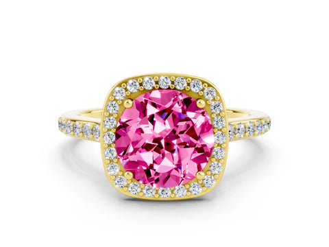 Yellow gold Round Cut Halo Round Diamond Pavé Band with Four-Prong Setting