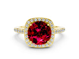 Yellow gold Round Cut Halo Round Diamond Pavé Band with Four-Prong Setting