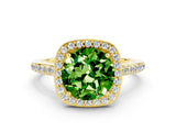 Yellow gold Round Cut Halo Round Diamond Pavé Band with Four-Prong Setting