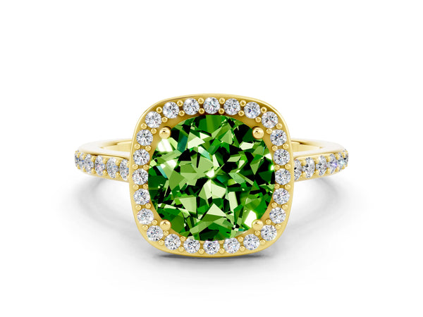 Yellow gold Round Cut Halo Round Diamond Pavé Band with Four-Prong Setting