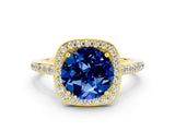 Yellow gold Round Cut Halo Round Diamond Pavé Band with Four-Prong Setting