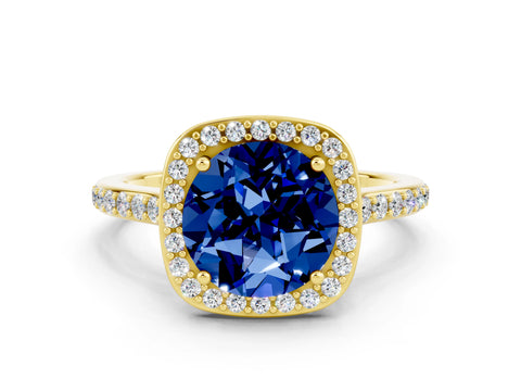 Yellow gold Round Cut Halo Round Diamond Pavé Band with Four-Prong Setting