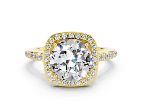 Yellow gold Round Cut Halo Round Diamond Pavé Band with Four-Prong Setting