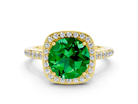 Yellow gold Round Cut Halo Round Diamond Pavé Band with Four-Prong Setting
