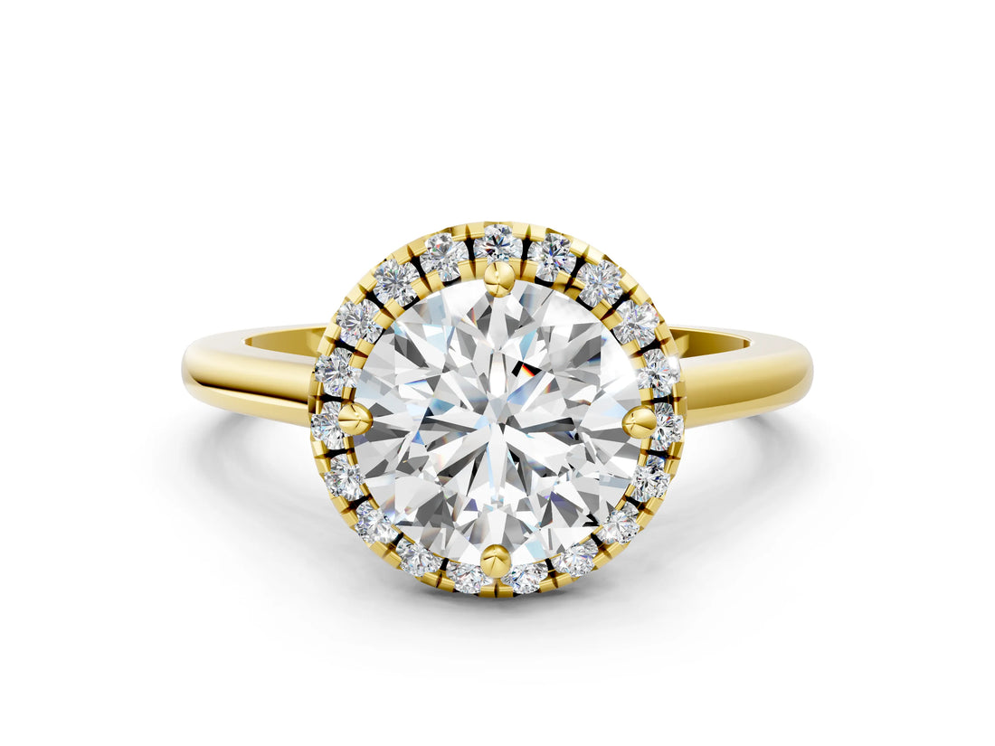 Yellow gold Round Cut Halo Round Diamond Solitaire Engagement Ring with Pave Band and Four-Prong Setting_15