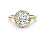 Yellow gold Round Cut Halo Round Diamond Solitaire Engagement Ring with Pave Band and Four-Prong Setting_15