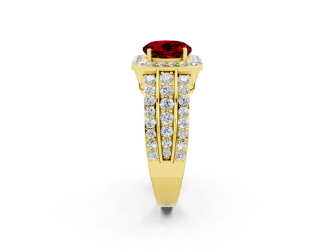 Yellow gold Round Cut Halo Ruby Ring with Split Shank and Four-Prong Setting_2