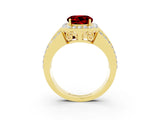 Yellow gold Round Cut Halo Ruby Ring with Split Shank and Four-Prong Setting_3