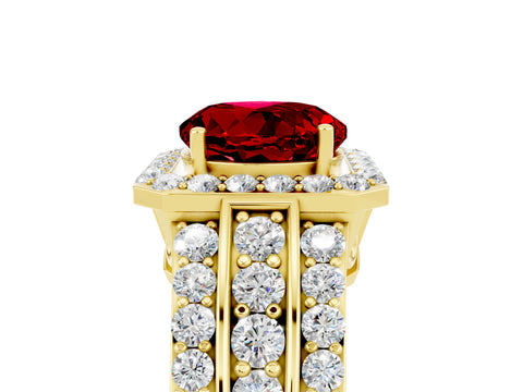 Yellow gold Round Cut Halo Ruby Ring with Split Shank and Four-Prong Setting_5