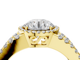 Yellow gold Round Cut Halo Split Shank Diamond Ring with Four-Prong Setting_59