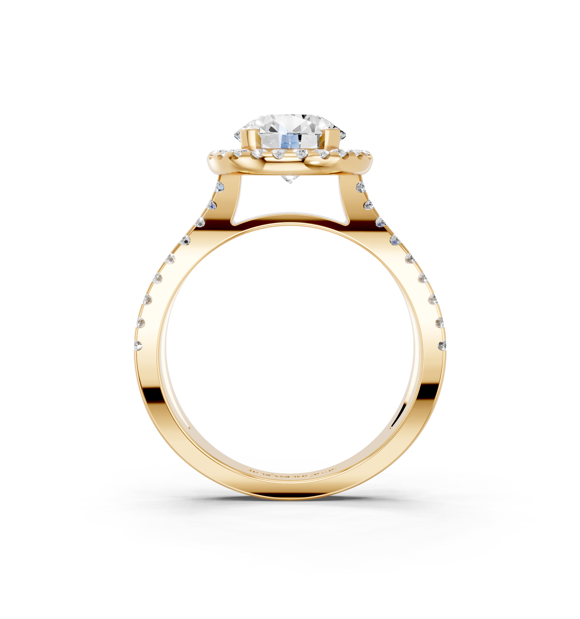 Yellow gold Round Cut Halo Split Shank Pave Set Ring_31