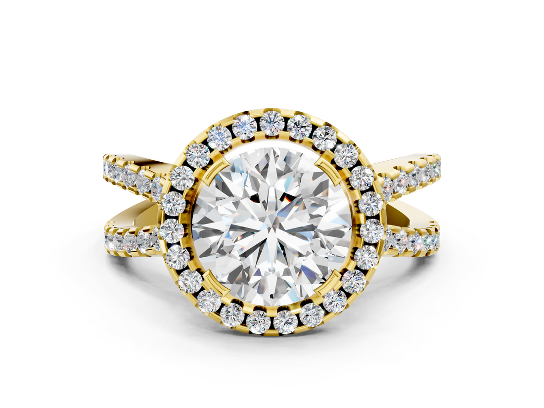 Yellow gold Round Cut Halo Split Shank Pave Set Ring_71