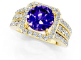 Yellow gold Round Cut Halo Tanzanite Ring with Split Shank and Four-Prong Setting_1