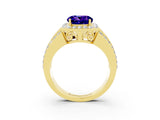 Yellow gold Round Cut Halo Tanzanite Ring with Split Shank and Four-Prong Setting_3
