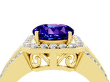Yellow gold Round Cut Halo Tanzanite Ring with Split Shank and Four-Prong Setting_4