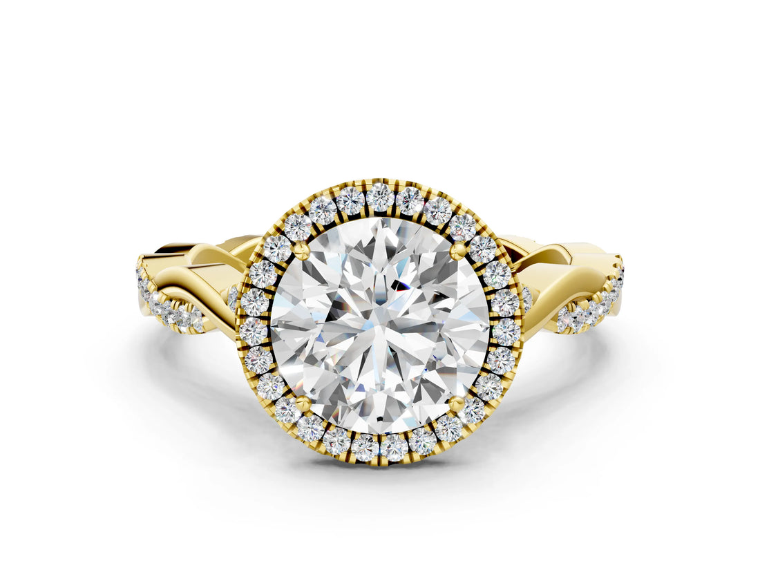 Yellow gold Round Cut Halo Twist Band with Four-Prong Setting_15