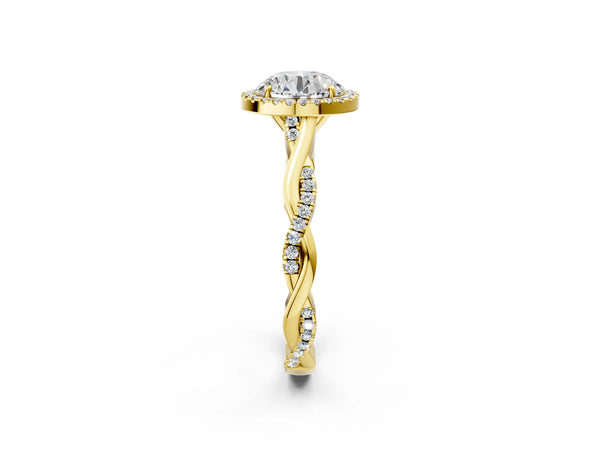 Yellow gold Round Cut Halo Twist Band with Four-Prong Setting