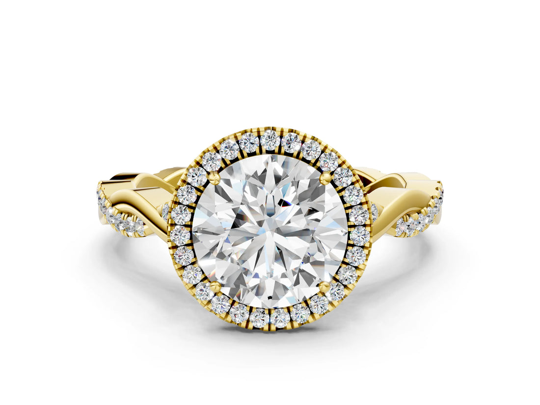Yellow gold Round Cut Halo Twist Band with Four-Prong Setting_3