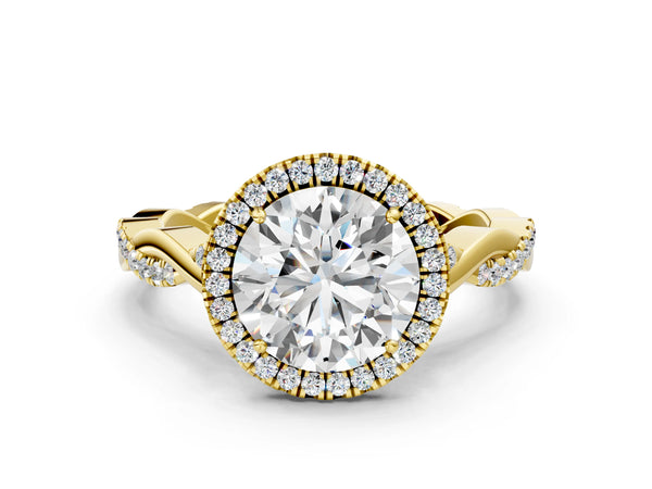 Yellow gold Round Cut Halo Twist Band with Four-Prong Setting