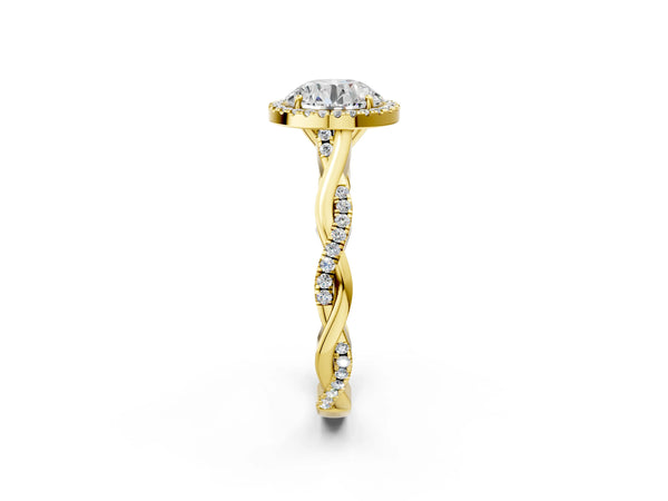Yellow gold Round Cut Halo Twist Band with Four-Prong Setting