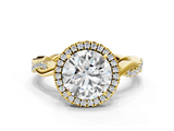 Yellow gold Round Cut Halo Twisted Band Four-Prong Ring_29