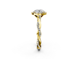 Yellow gold Round Cut Halo Twisted Band Four-Prong Ring_31