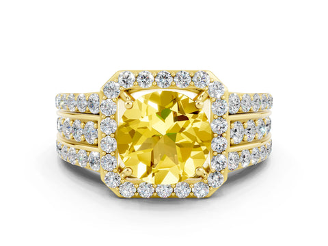 Yellow gold Round Cut Halo Yellow Sapphire Ring with Split Shank and Four-Prong Setting_24