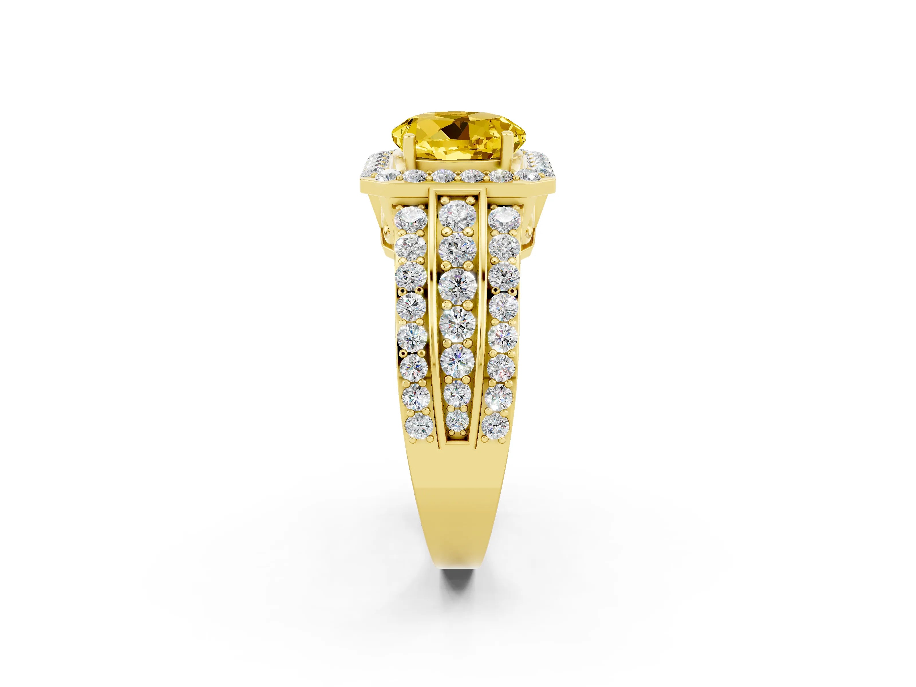 Yellow gold Round Cut Halo Yellow Sapphire Ring with Split Shank and Four-Prong Setting_26