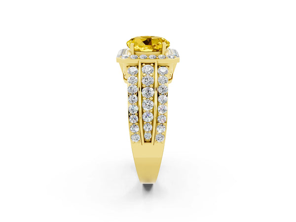Yellow gold Round Cut Halo Yellow Sapphire Ring with Round  Split Shank and Prong Setting