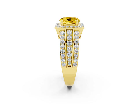 Yellow gold Round Cut Halo Yellow Sapphire Ring with Split Shank and Four-Prong Setting_26