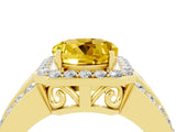Yellow gold Round Cut Halo Yellow Sapphire Ring with Split Shank and Four-Prong Setting_28