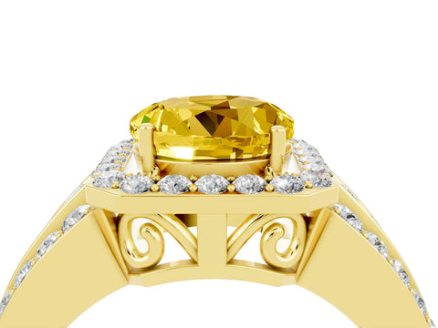 Yellow gold Round Cut Halo Yellow Sapphire Ring with Split Shank and Four-Prong Setting_28