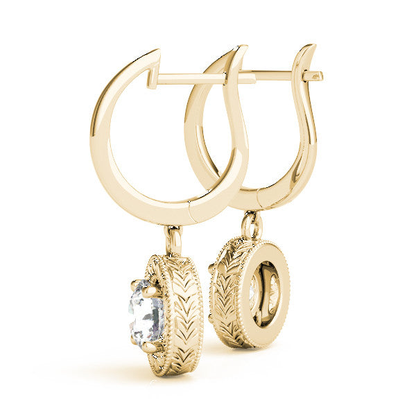 Yellow gold Round Cut Milgrain Bezel Set Leverback Earrings 1