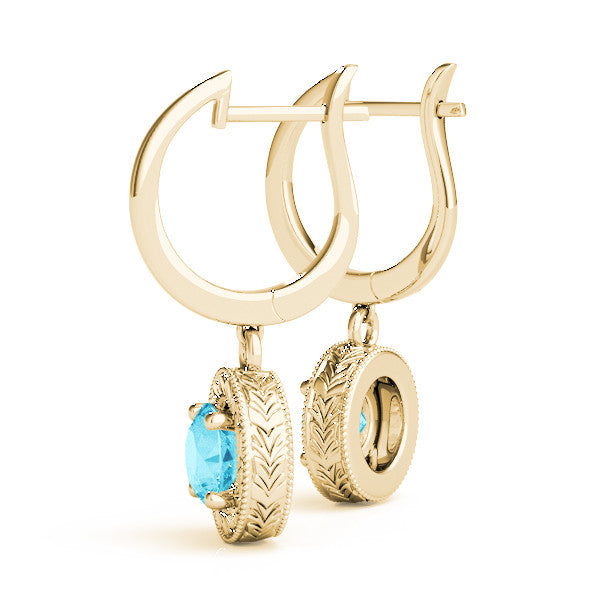 Yellow gold Round Cut Milgrain Bezel Set Leverback Earrings 2