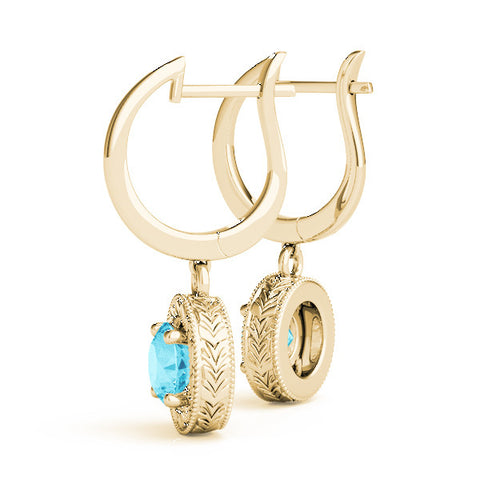 Yellow gold Round Cut Milgrain Bezel Set Leverback Earrings 2