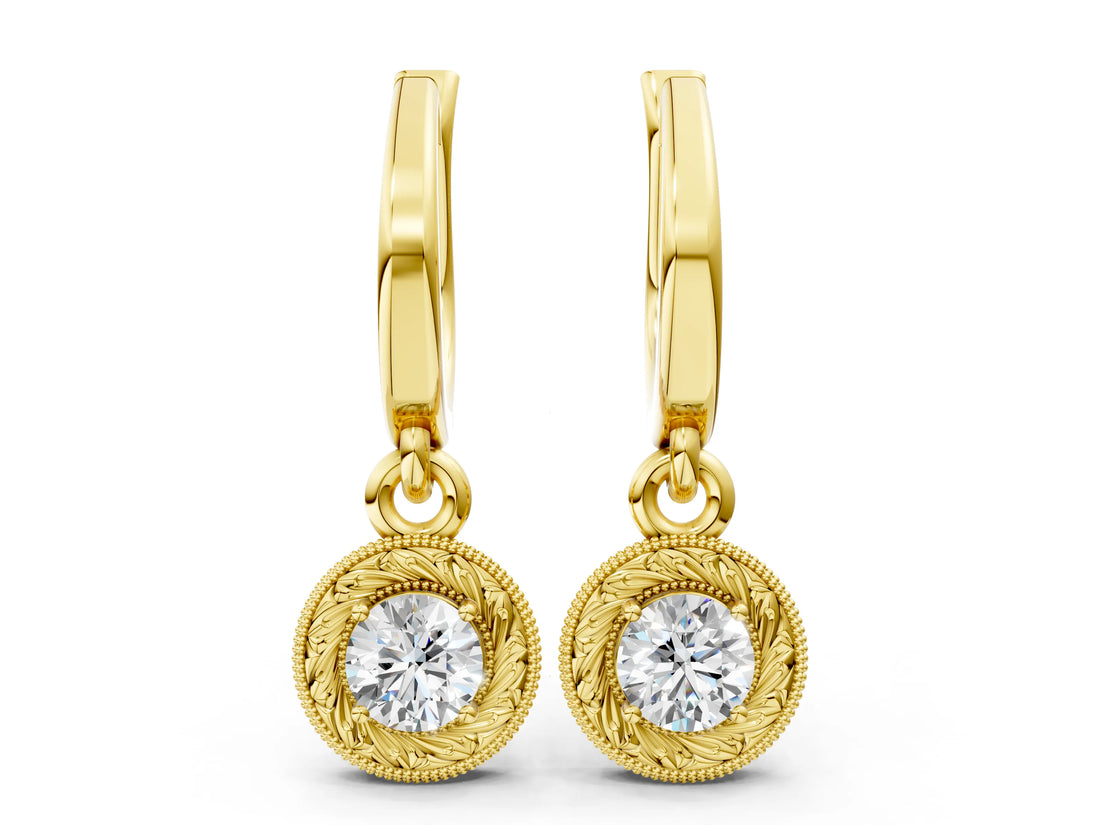 14K Yellow Gold 0.56 Carat F-G VS-SI Round Cut Milgrain Bezel Set Leverback Earrings