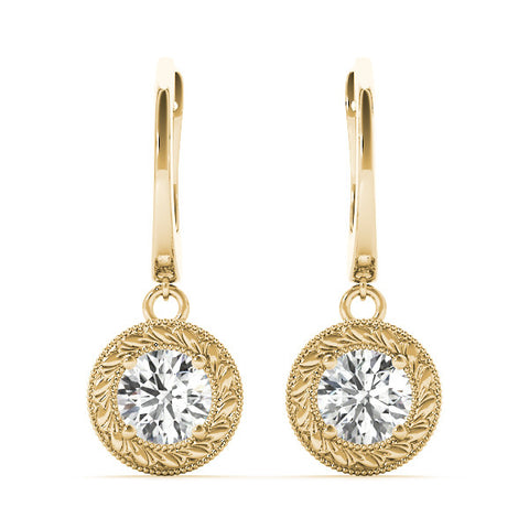 Yellow gold Round Cut Milgrain Bezel Set Leverback Earrings