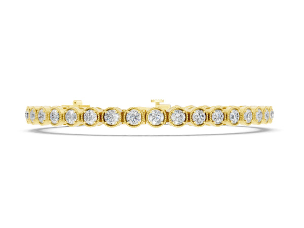 Yellow gold Round Cut Milgrain Bezel Set Tennis Bracelet