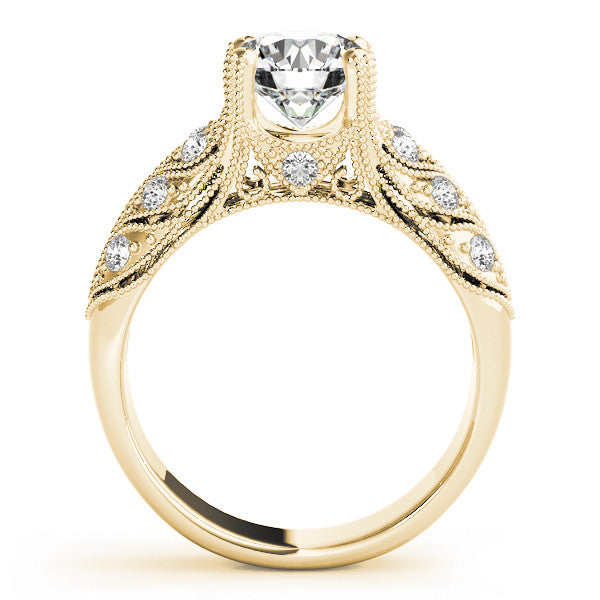 Yellow gold Fancy Yellow Marquise Cut Cut Milgrain Pave Diamond Engagement Ring with Four-Prong Setting