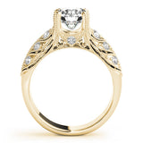 Yellow gold Fancy Green Round Cut Cut Milgrain Pave Diamond Engagement Ring with Four-Prong Setting
