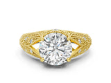 Yellow gold Round Cut Milgrain Pave Diamond Engagement Ring with Four-Prong Setting_11