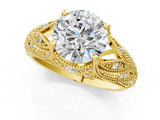 Yellow gold Round Cut Milgrain Pave Diamond Engagement Ring with Four-Prong Setting_12