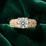 Yellow gold Round Cut Milgrain Pave Diamond Engagement Ring with Four-Prong Setting_9