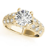 Yellow gold Fancy Green Heart Cut Cut Milgrain Pave Diamond Engagement Ring with Four-Prong Setting