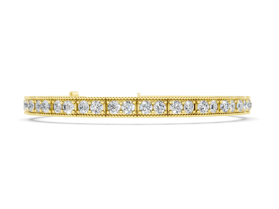 Yellow gold Round Cut Milgrain Tennis Bracelet with Box Setting_2