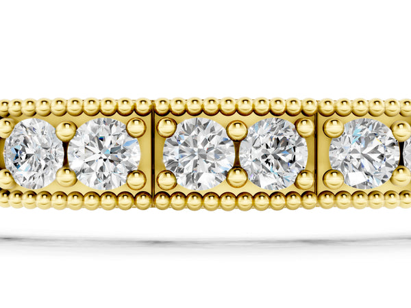 Yellow gold Round Cut Milgrain Tennis Bracelet with Box Setting