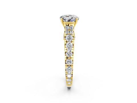 Yellow gold Round Cut Moissanite Classic Solitaire Ring with Pavé Band and Four-Prong Setting_2