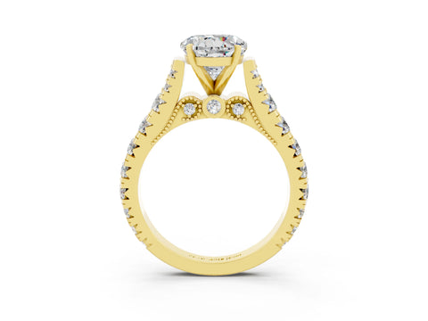 Yellow gold Round Cut Moissanite Classic Solitaire Ring with Pavé Band and Four-Prong Setting_3